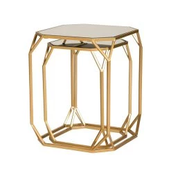 Cheap 🌟 Glitzhome® Gold Metal Square Accent Table with Glass Top Set ✔️ -Glitzhome Sales D670873S 6