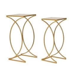 Best deal 🤩 Glitzhome® Metal Tall Accent Table with Glass Top Set 🧨 -Glitzhome Sales D670874S 1